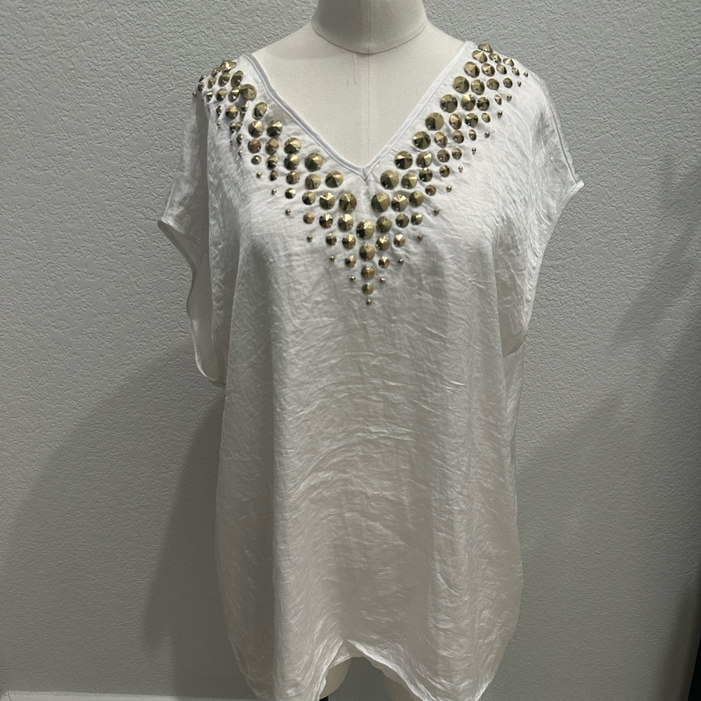 Michael Kors White Embellished Short Sleeve Blouse